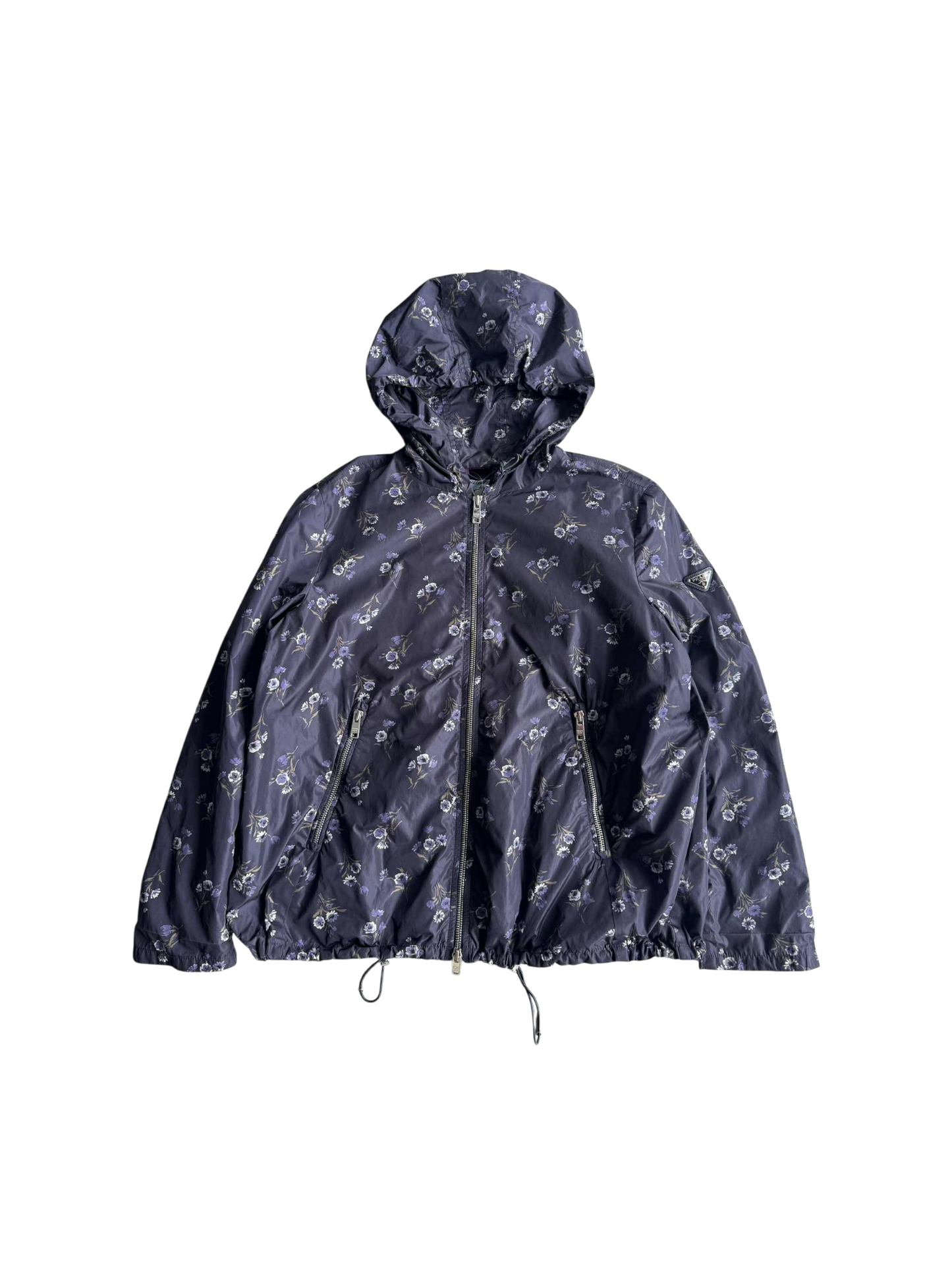 Prada Nylon Flower Monogram Zip Up Hoodie