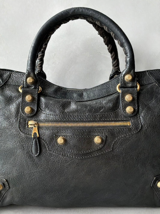 Balenciaga Classic City Black on Gold Giant 12 Lambskin Bag