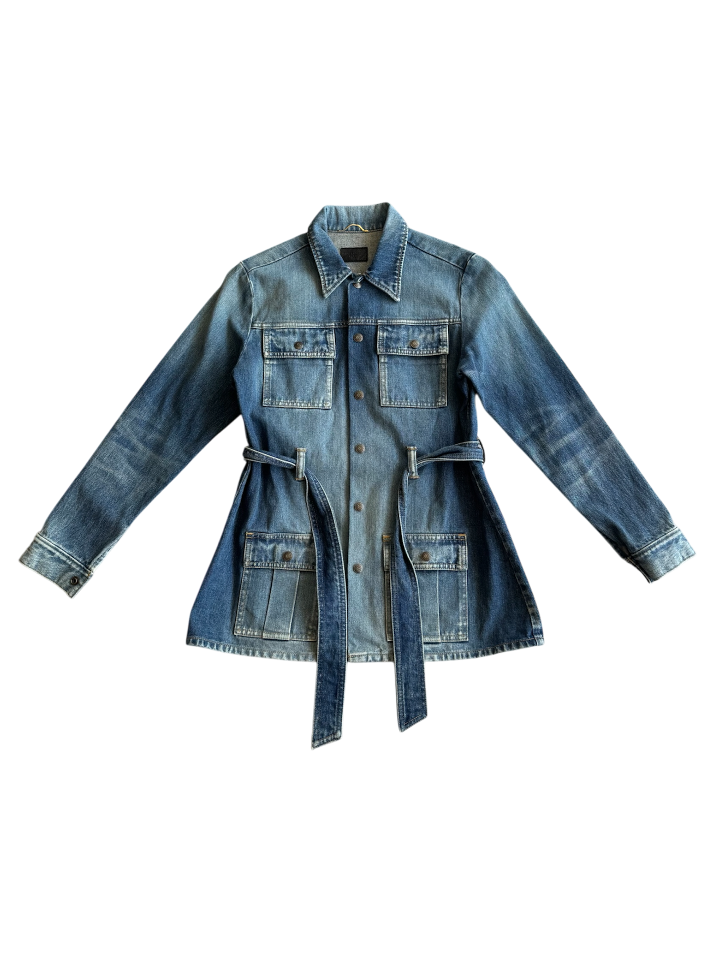 Saint Laurent Paris Belted Denim Coat