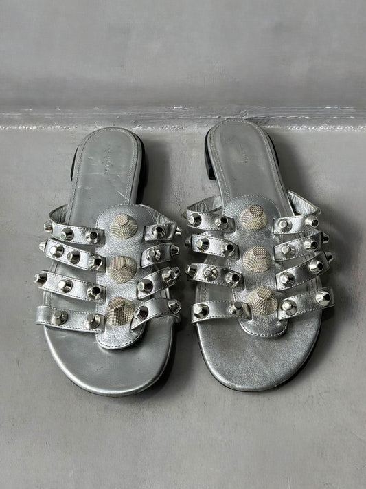 Balenciaga Metallic Silver Arena Giant Slides