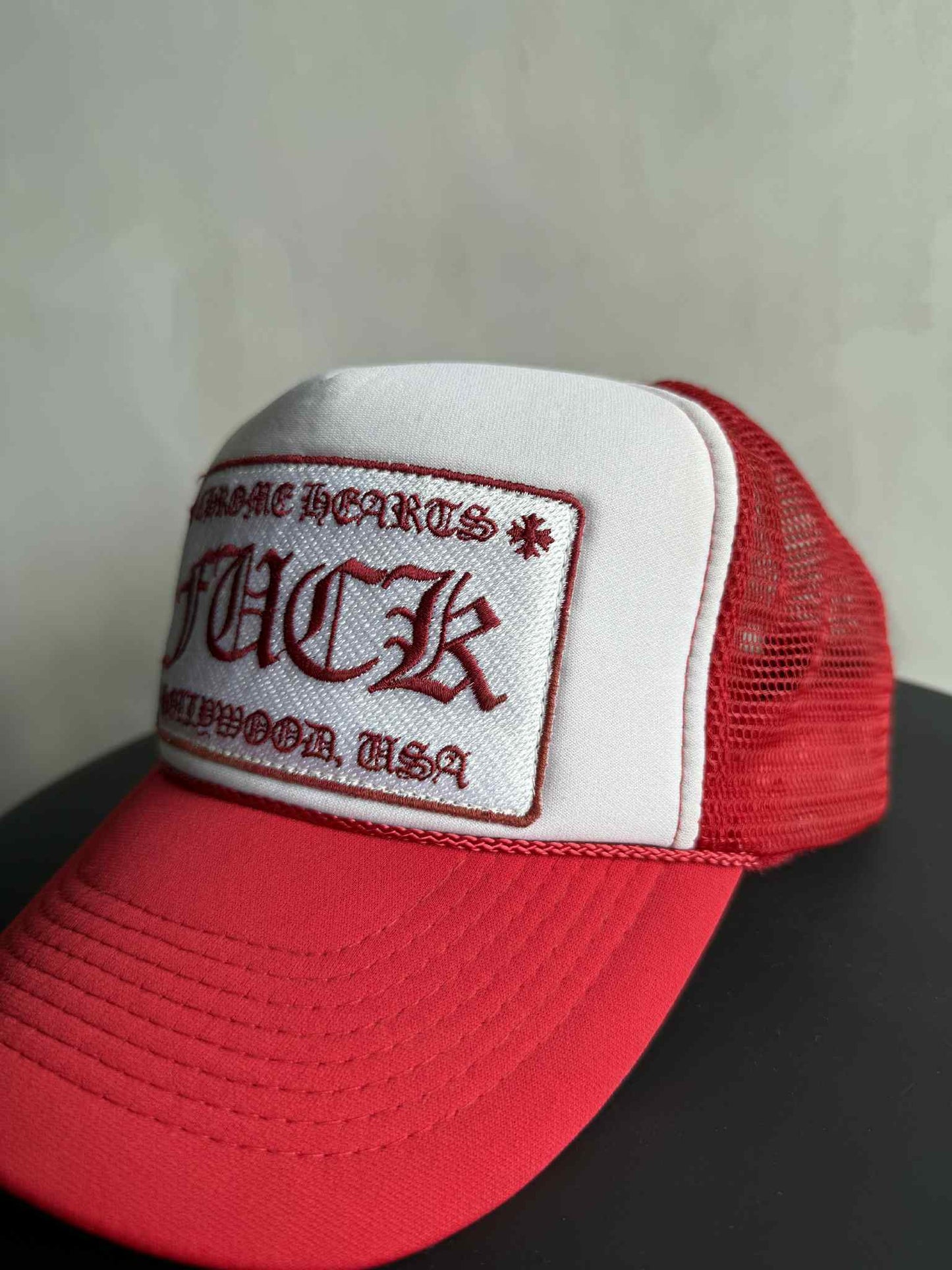 Vintage Chrome Hearts FUCK Red Trucker Hat