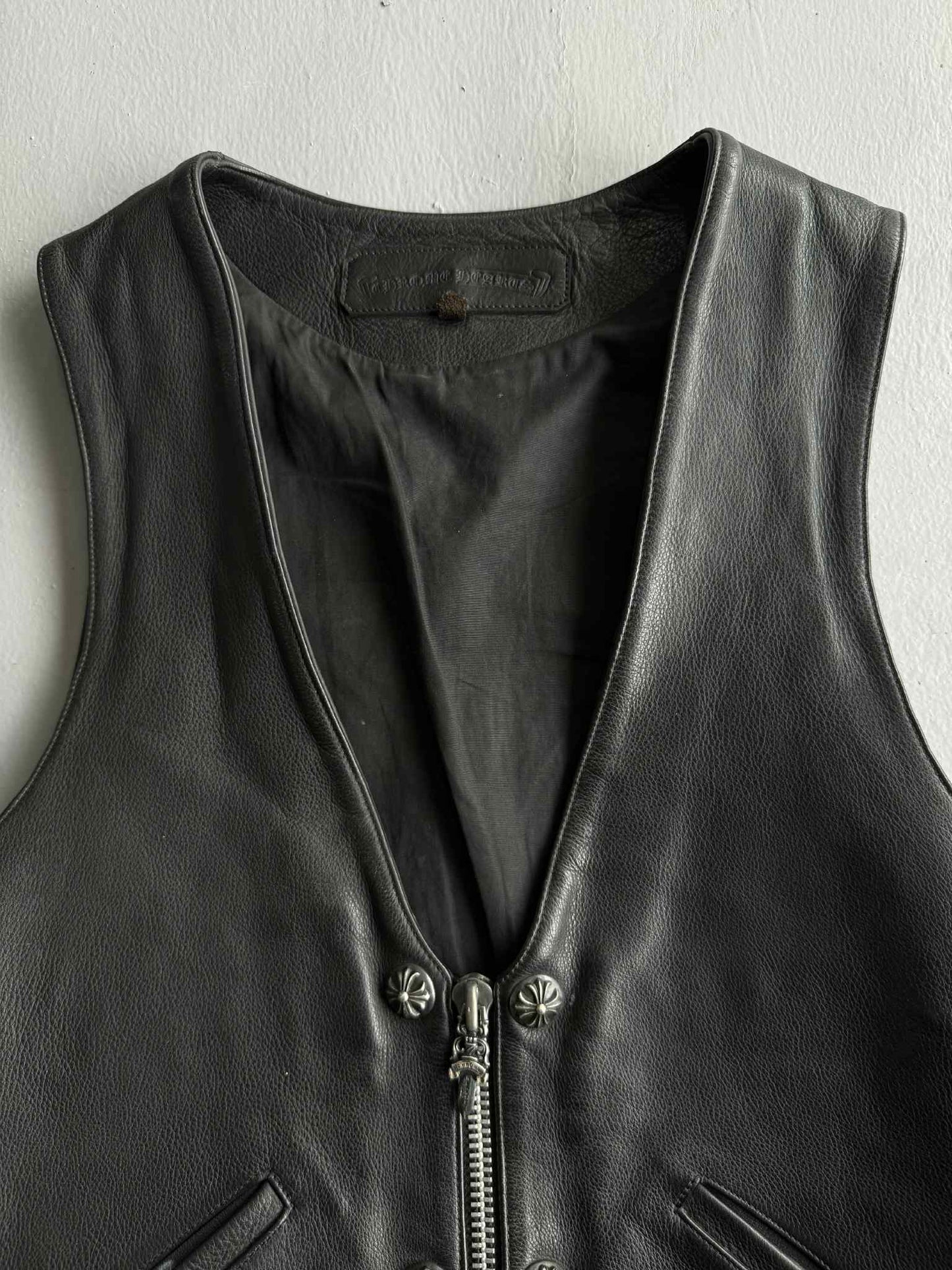 Chrome Hearts Shearling Lined Leather Silver Cross Vest