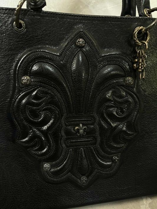 Chrome Hearts 90s Grained Calfskin Fleur De Lis Leather Handbag
