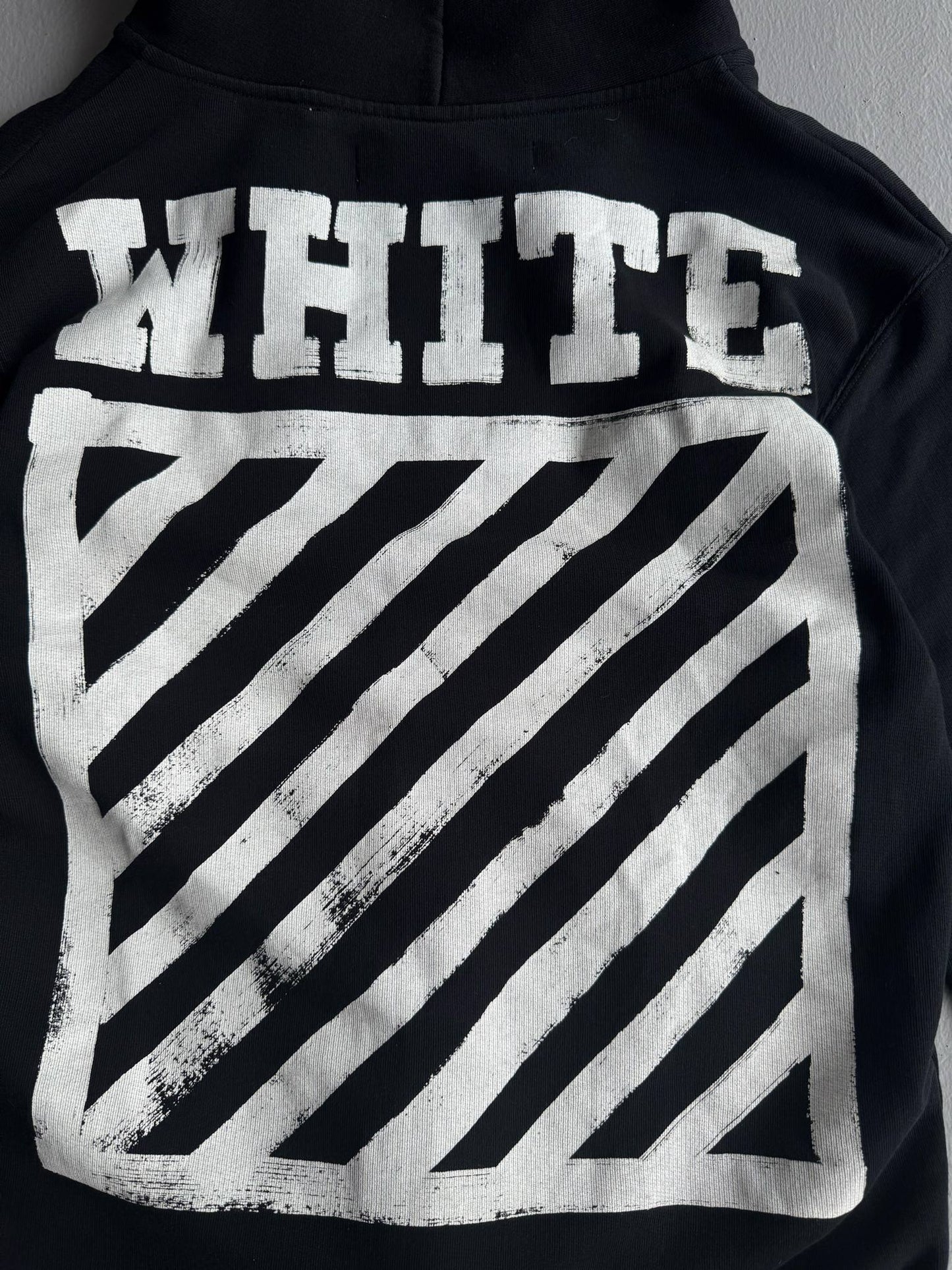 Off White Diagonal Stripe Zip Hoodie