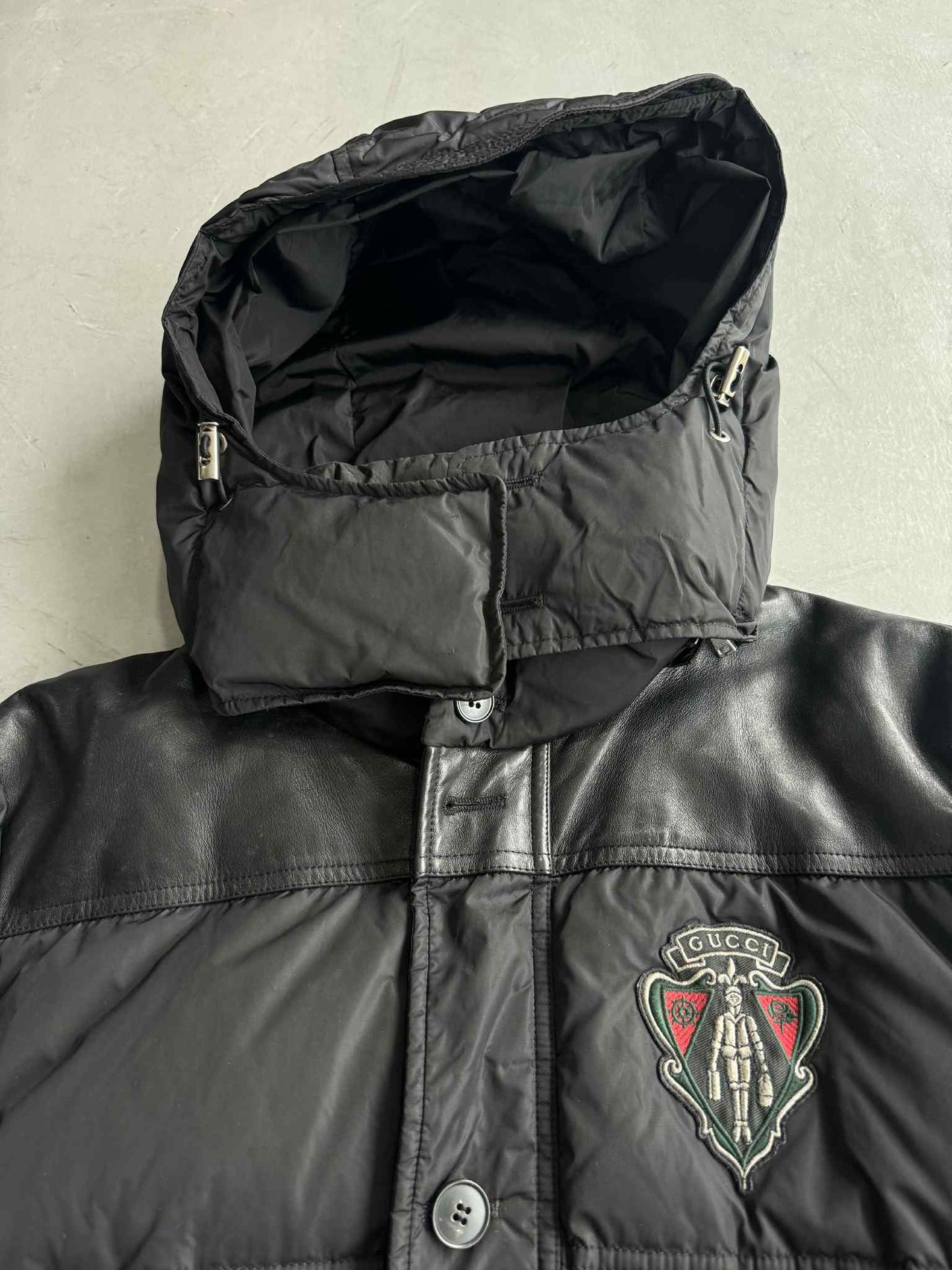 Gucci Vintage Nylon And Leather Puffer Jacket