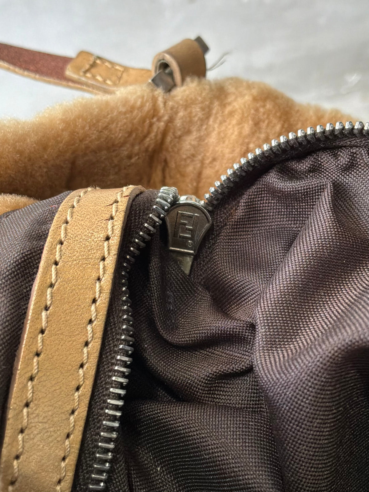 Fendi Beige Faux Fur Crossbody Bag