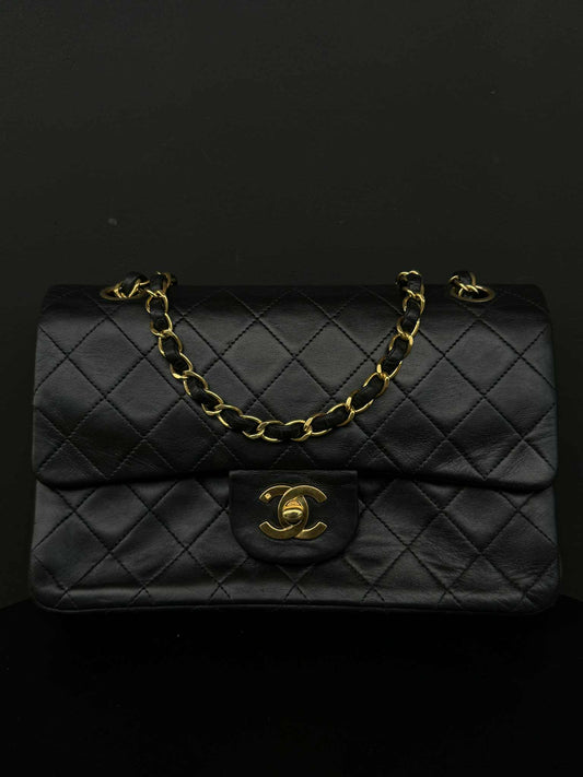 Chanel Vintage Gold on Black Meduim Double Flap Crossbody Bag