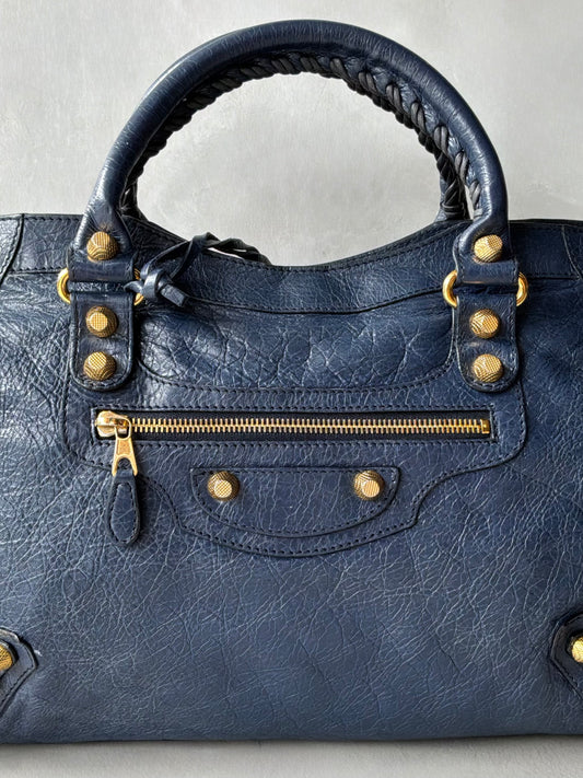 Balenciaga Classic City Navy on Gold Giant 12 Lambskin Bag