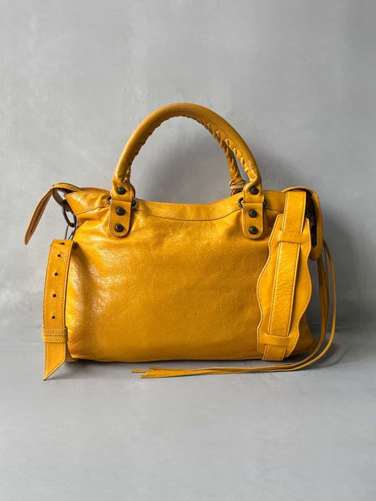 Balenciaga City Town Yellow Crossbody Lambskin Bag