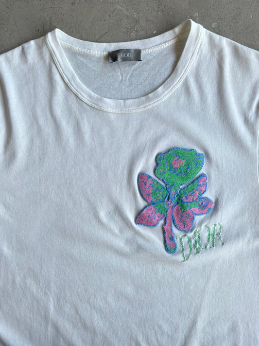 Dior Floral Patch Chest White Tee