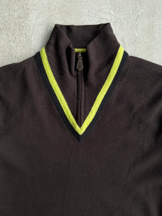 Hermes Brown Wool Quarter Zip Crewneck
