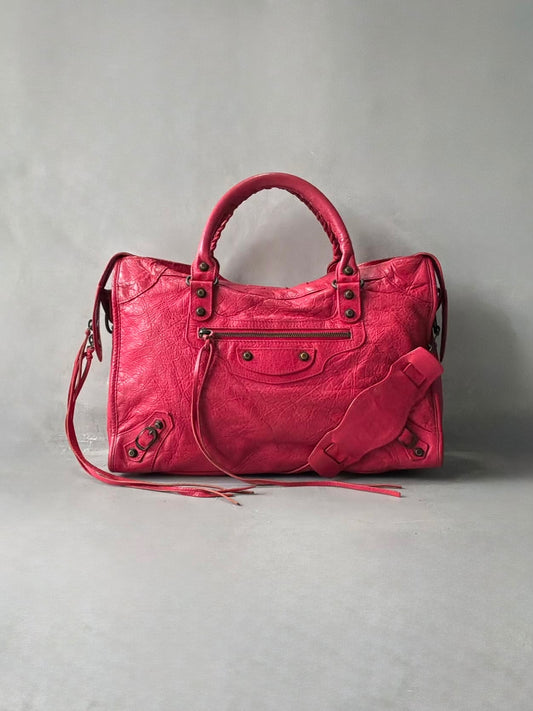 Balenciaga City Red Lambskin Bag