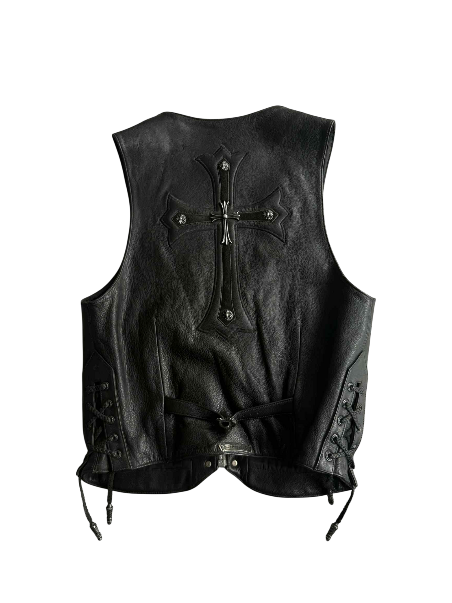 Chrome Hearts Shearling Lined Leather Silver Cross Vest