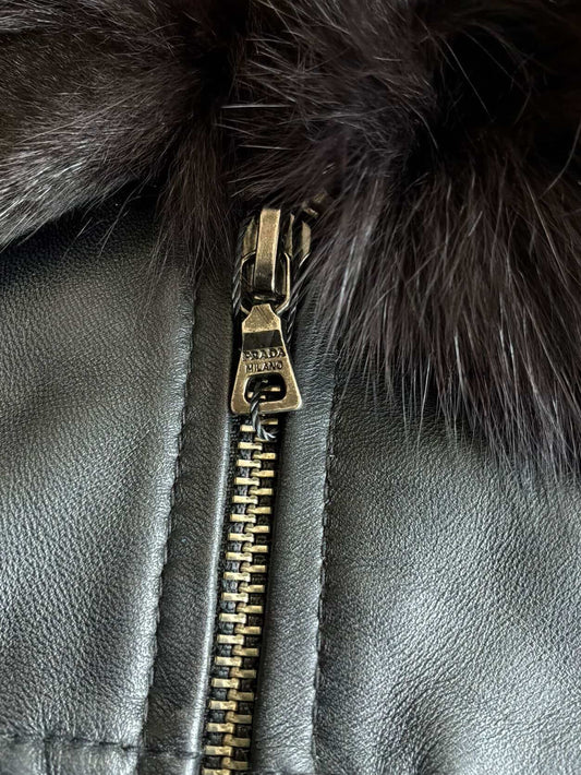 Prada Women’s Fur Trim Leather Jacket