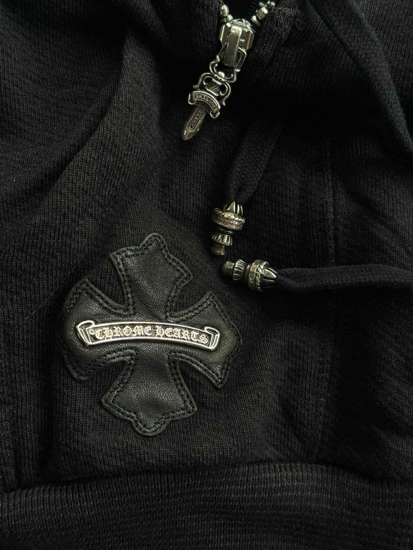 Vintage Chrome Hearts Cross Patched Silver Zip Hoodie
