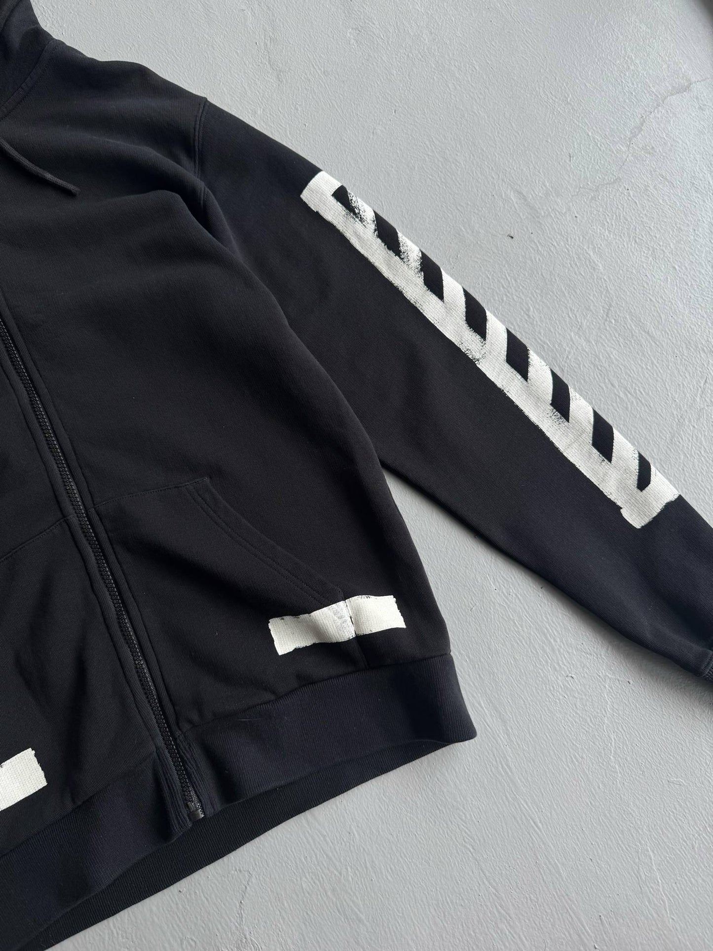 Off White Diagonal Stripe Zip Hoodie