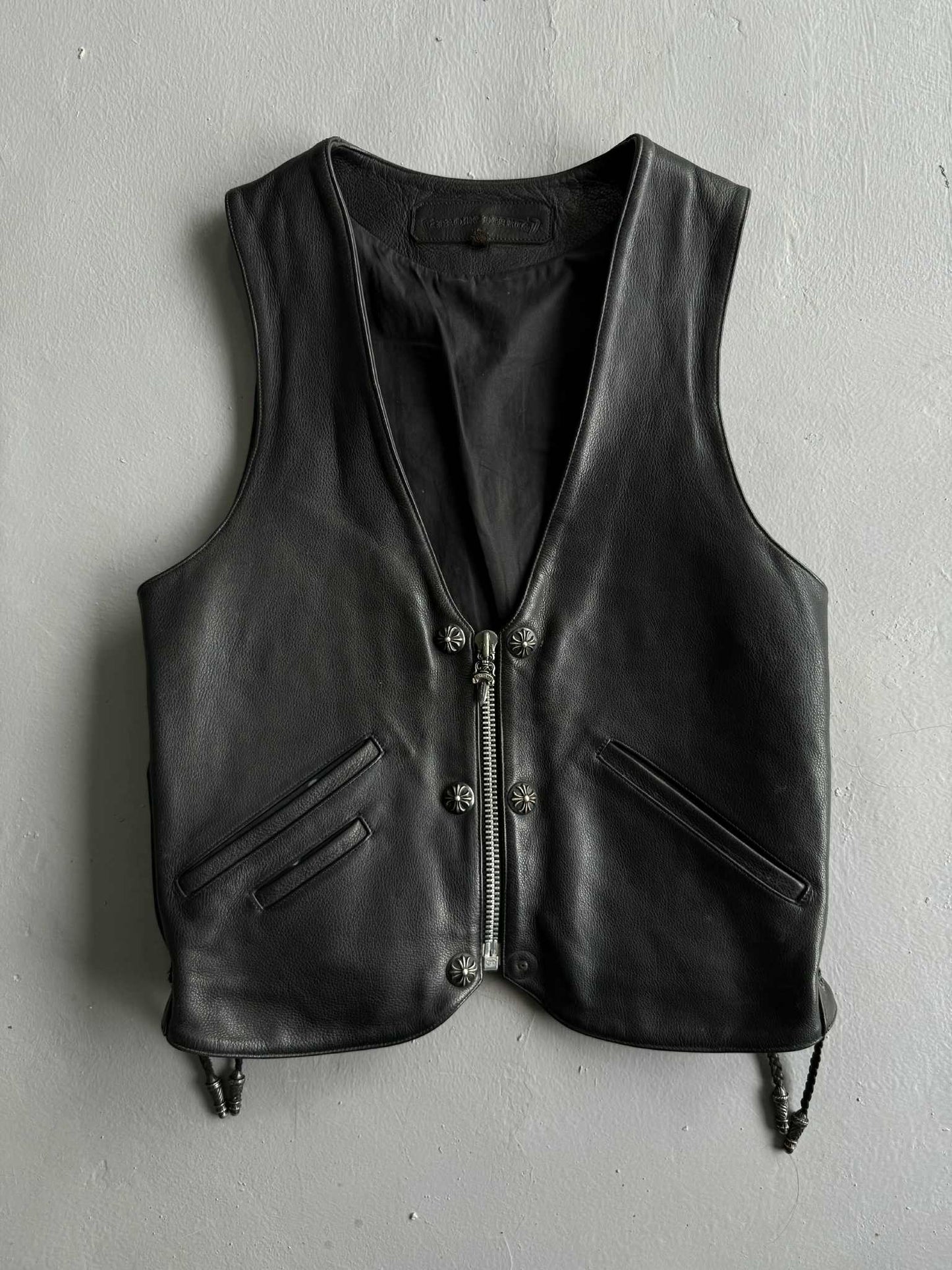 Chrome Hearts Shearling Lined Leather Silver Cross Vest