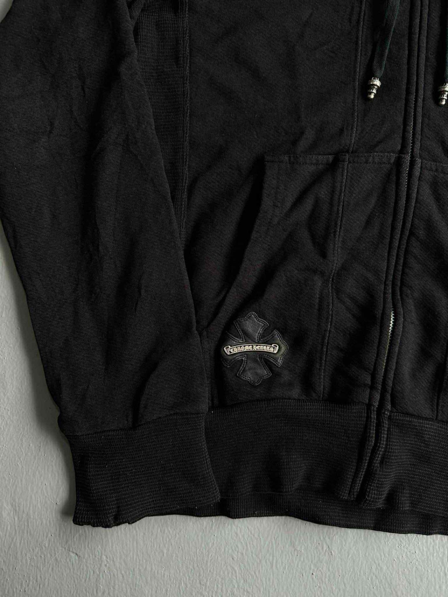 Vintage Chrome Hearts Cross Patched Silver Zip Hoodie