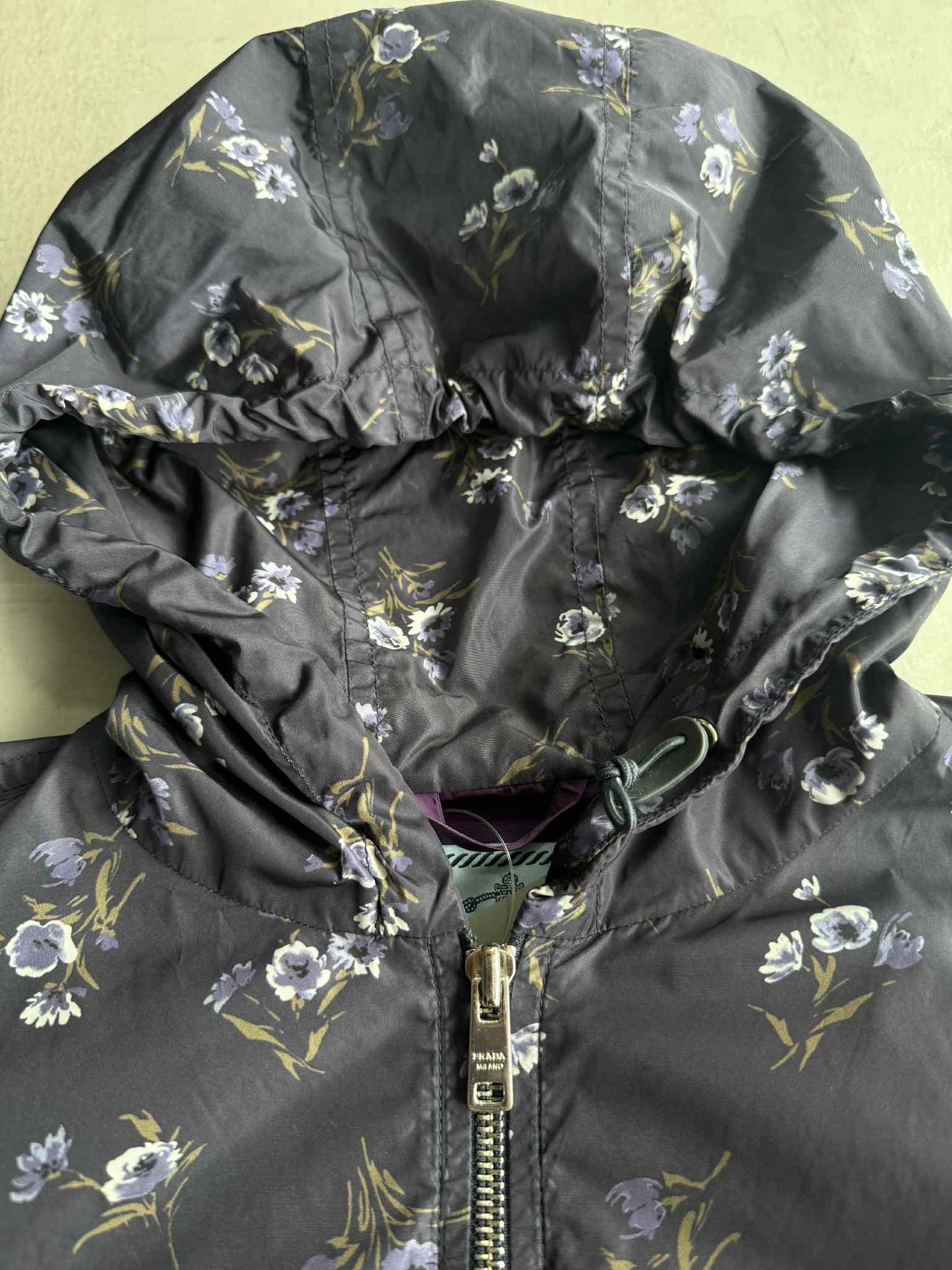 Prada Nylon Flower Monogram Zip Up Hoodie