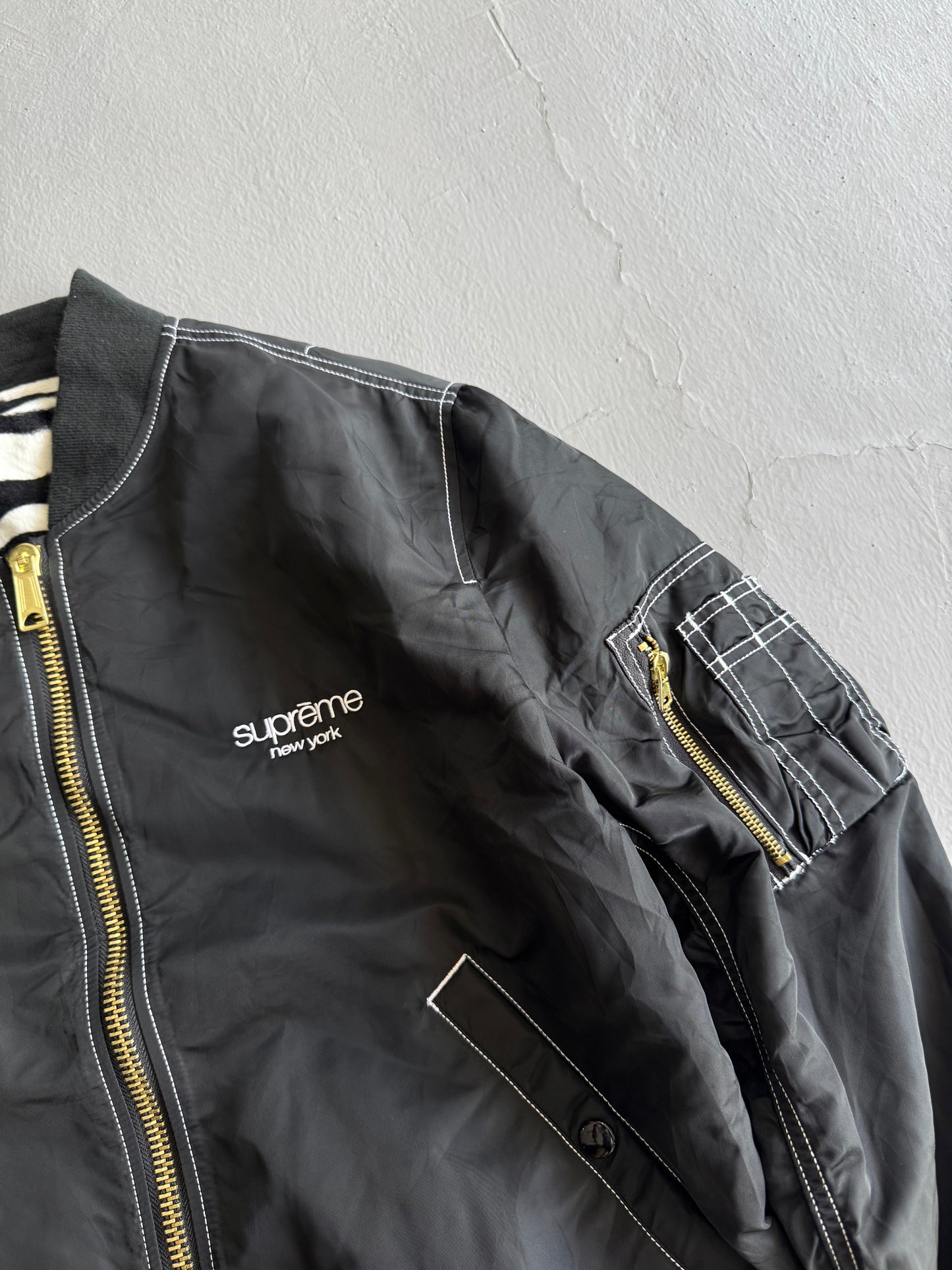 Supreme Reversible Zebra Bomber Jacket