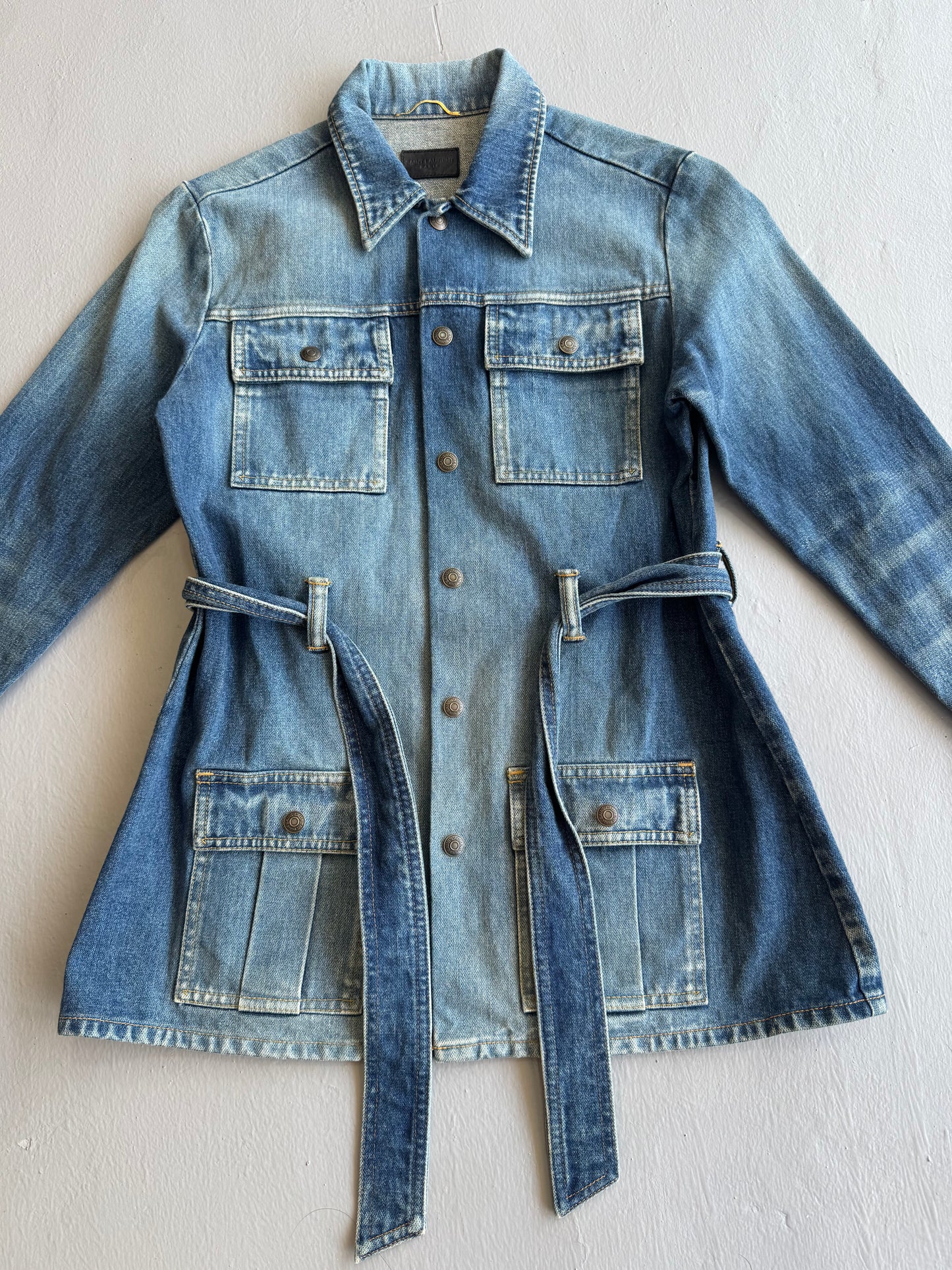 Saint Laurent Paris Belted Denim Coat