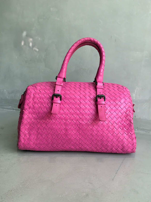 Bottega Veneta Pink Intrecciato Boston Bag