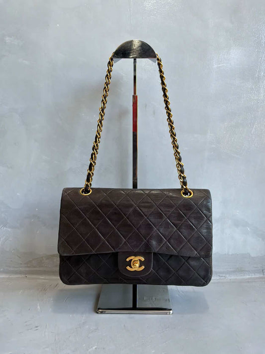 Chanel Classic Meduim Double Flap Dark Brown Shoulder Bag