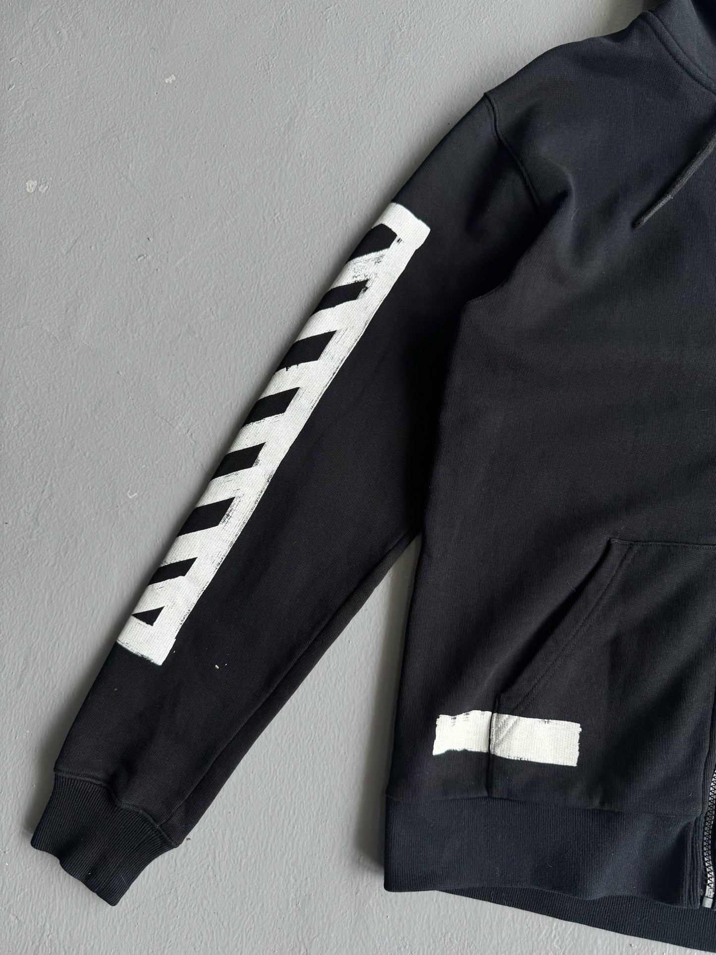 Off White Diagonal Stripe Zip Hoodie