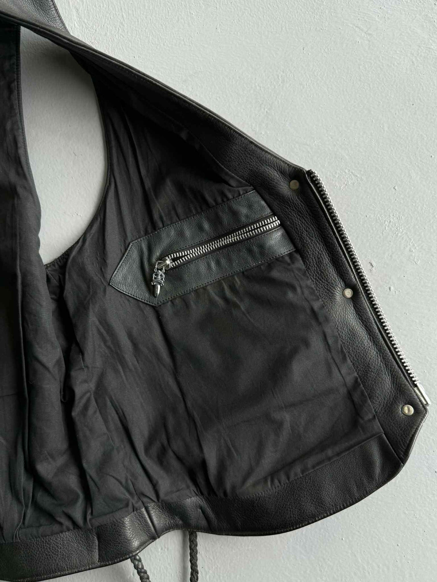 Chrome Hearts Shearling Lined Leather Silver Cross Vest