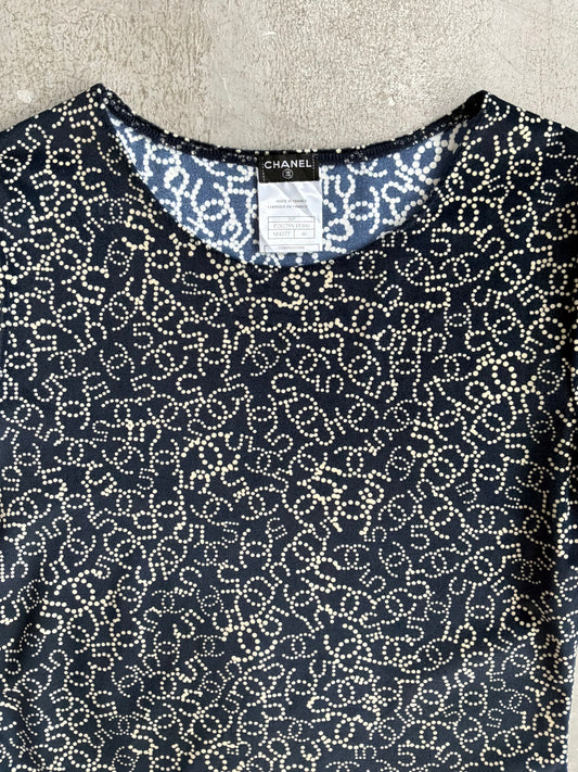 Chanel No. 5 All Over Print Velvet Top