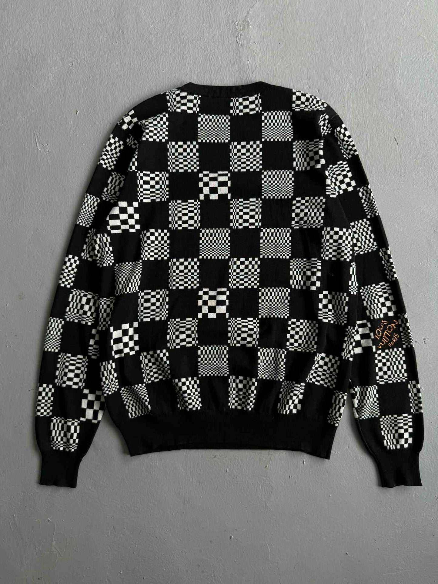 Louis Vuitton White & Black Damier Crewneck