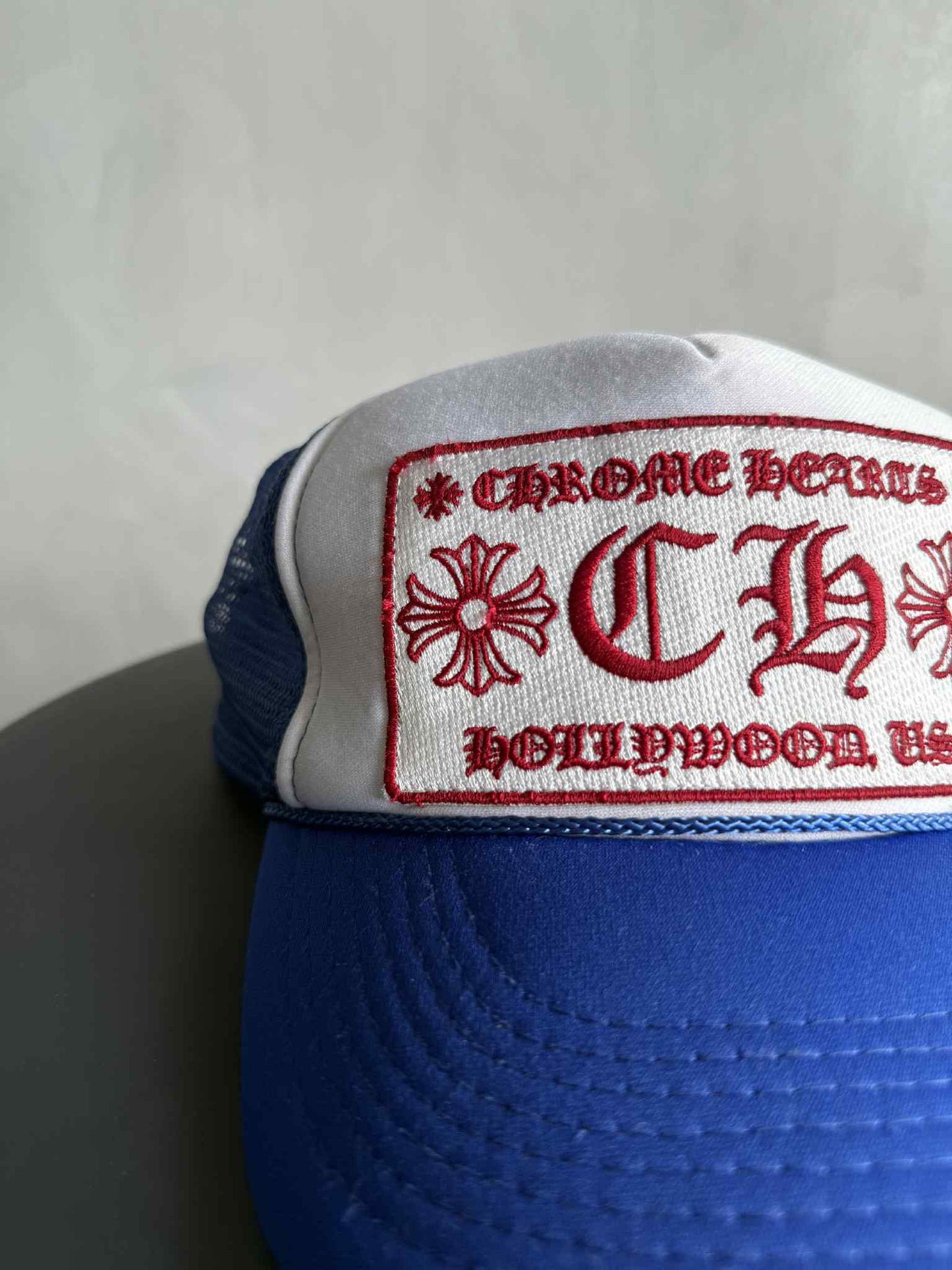 Chrome Hearts Red on Blue Trucker Hat