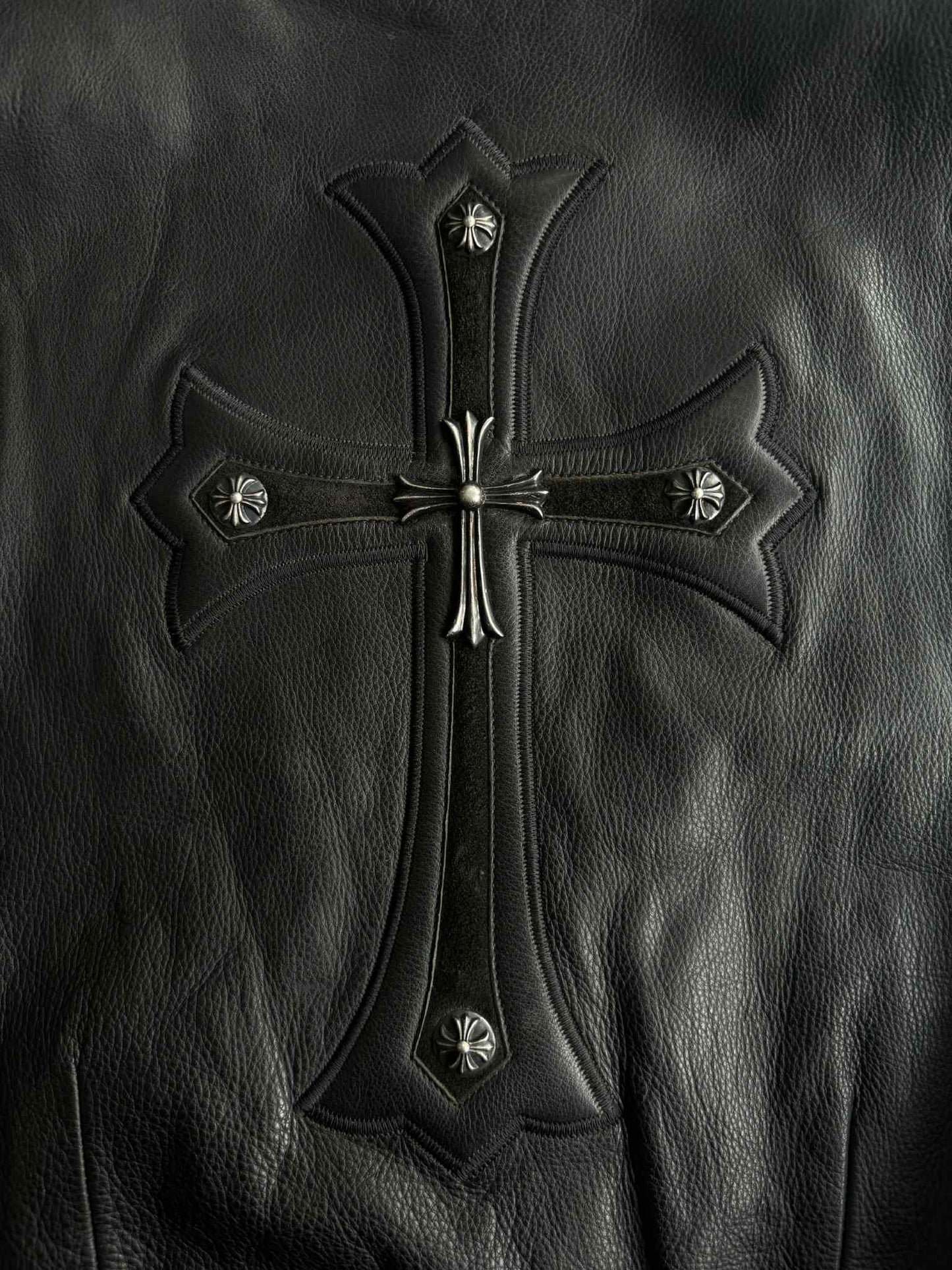 Chrome Hearts Shearling Lined Leather Silver Cross Vest
