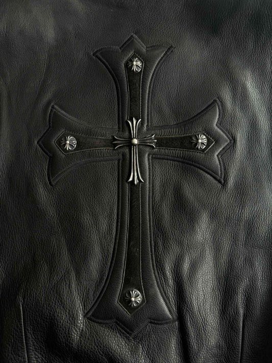 Chrome Hearts Shearling Lined Leather Silver Cross Vest