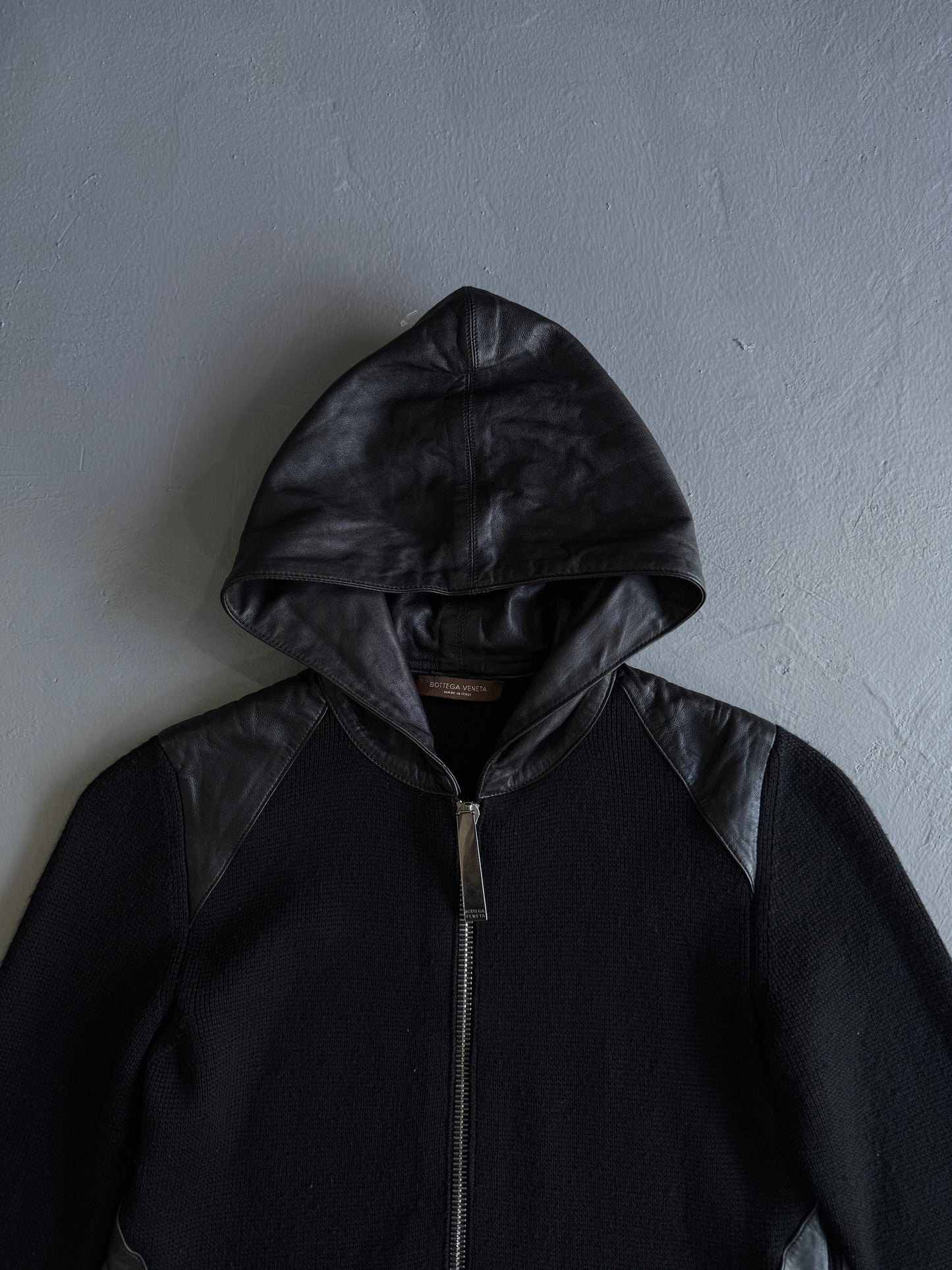 Bottega Veneta Knit Leather Zip Hoodie