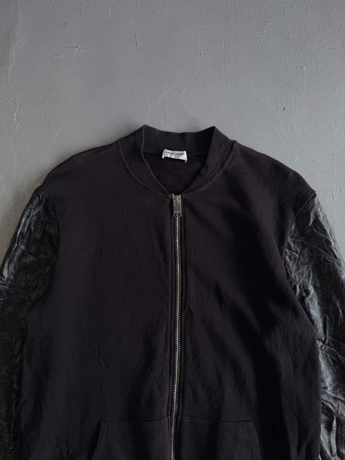 Saint Laurent Paris Leather Sleeves Bomber Jacket