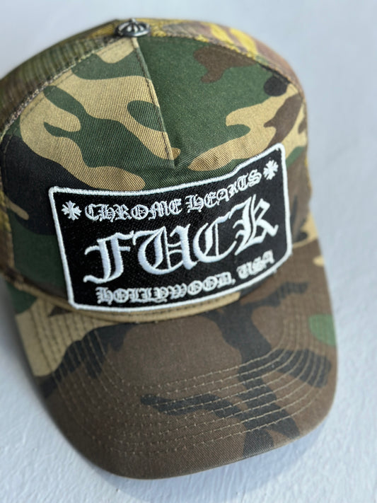 Vintage Chrome Hearts 'FUCK' Camouflage Trucker Hat