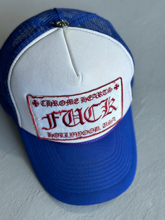 Vintage Chrome Hearts Red on Blue 'FUCK' Trucker Hat
