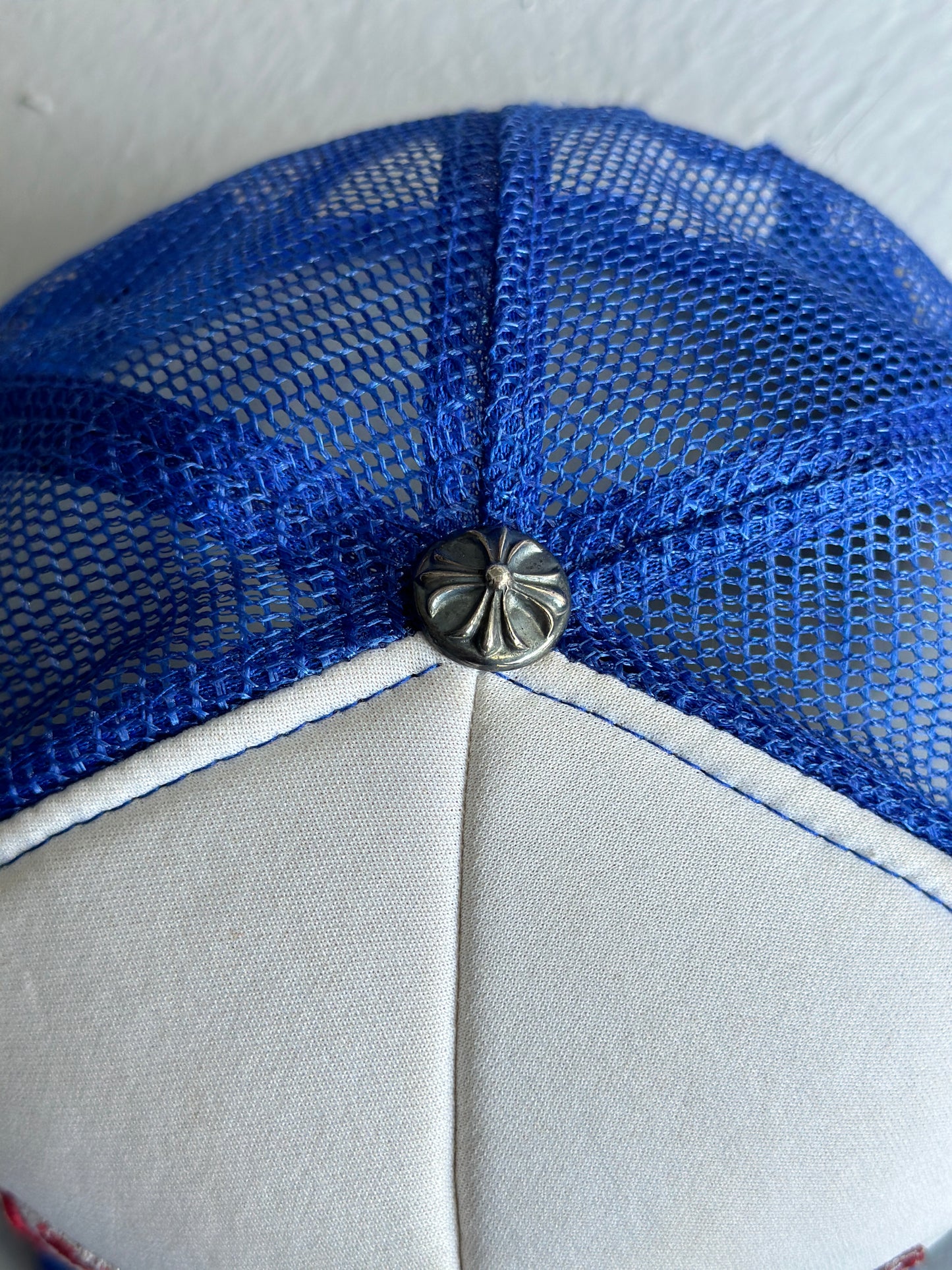 Vintage Chrome Hearts Red on Blue 'FUCK' Trucker Hat