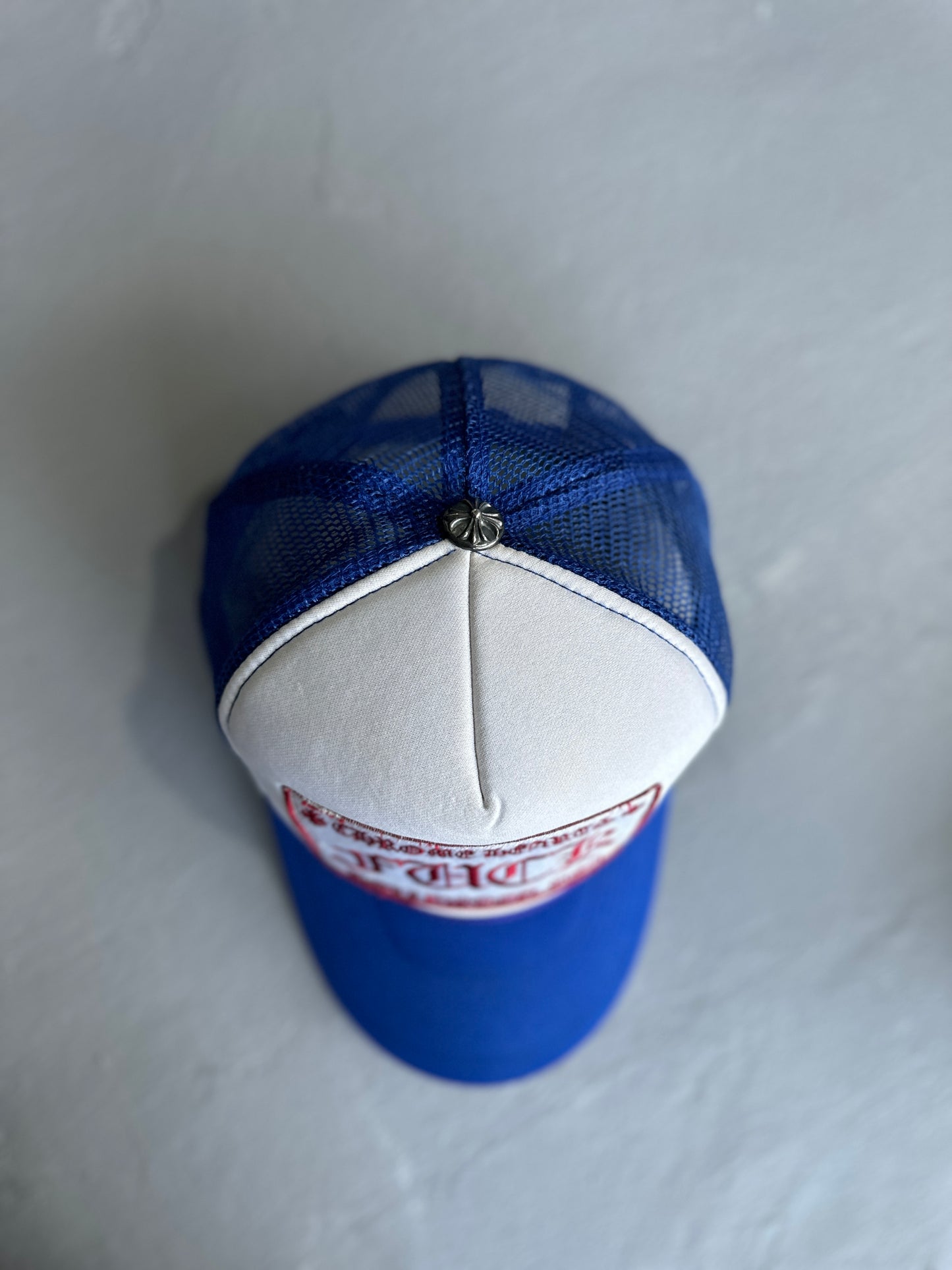 Vintage Chrome Hearts Red on Blue 'FUCK' Trucker Hat