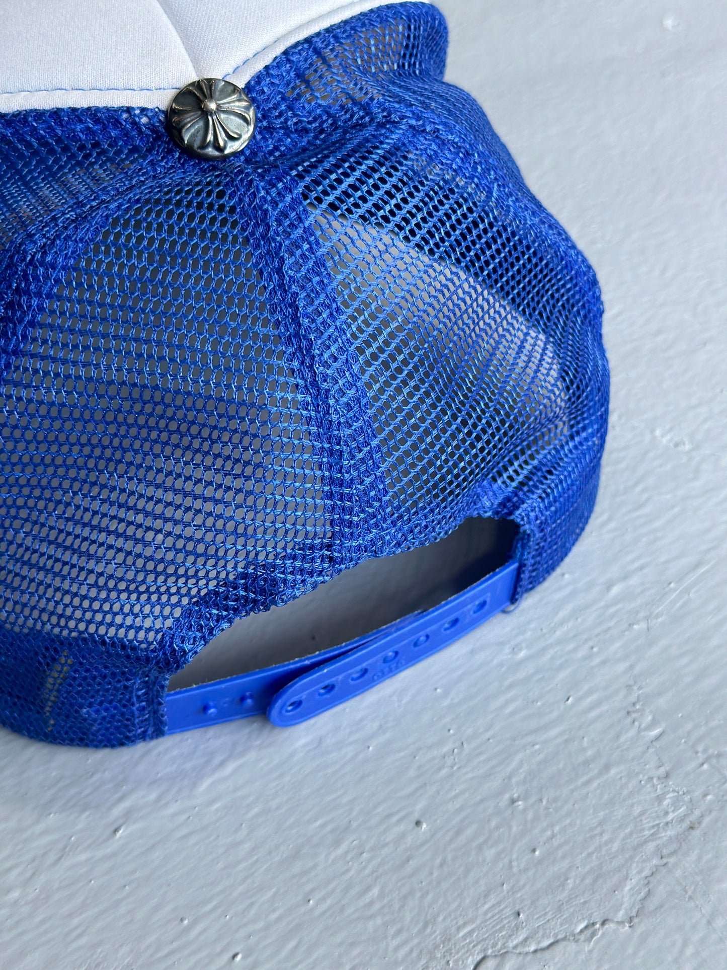 Vintage Chrome Hearts Red on Blue 'FUCK' Trucker Hat