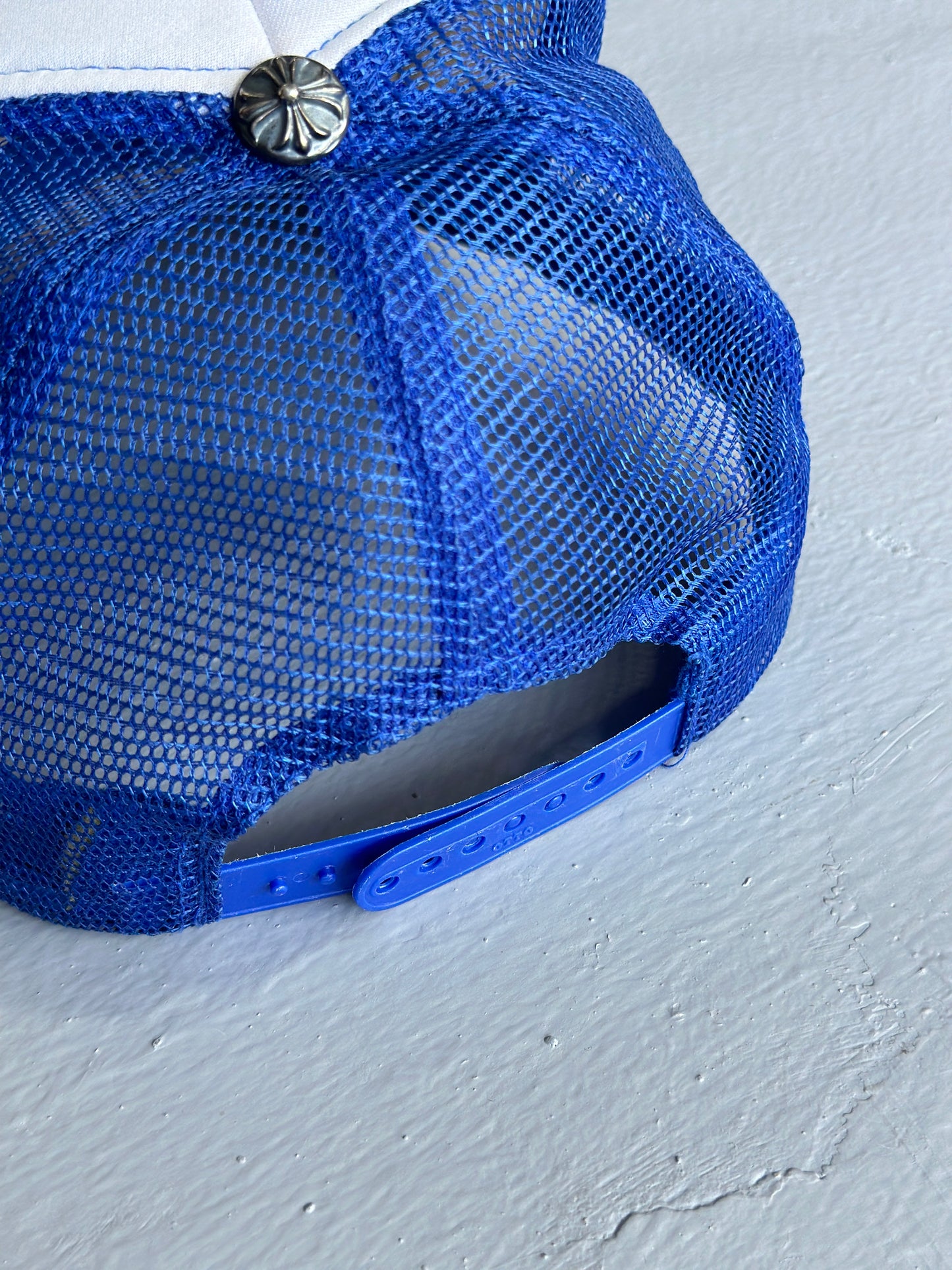 Vintage Chrome Hearts Red on Blue 'FUCK' Trucker Hat