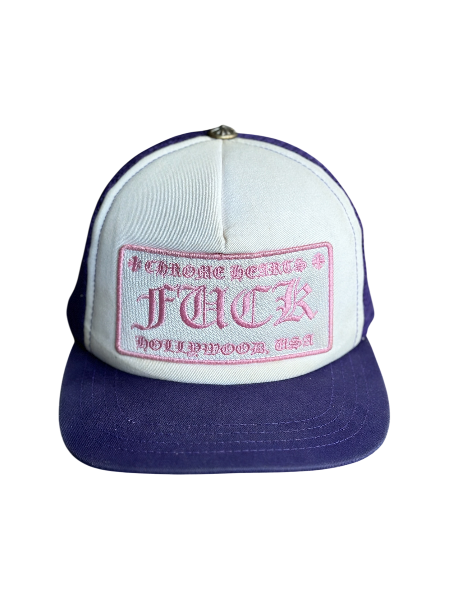 Chrome Hearts Pink on Purple 'FUCK' Trucker Hat