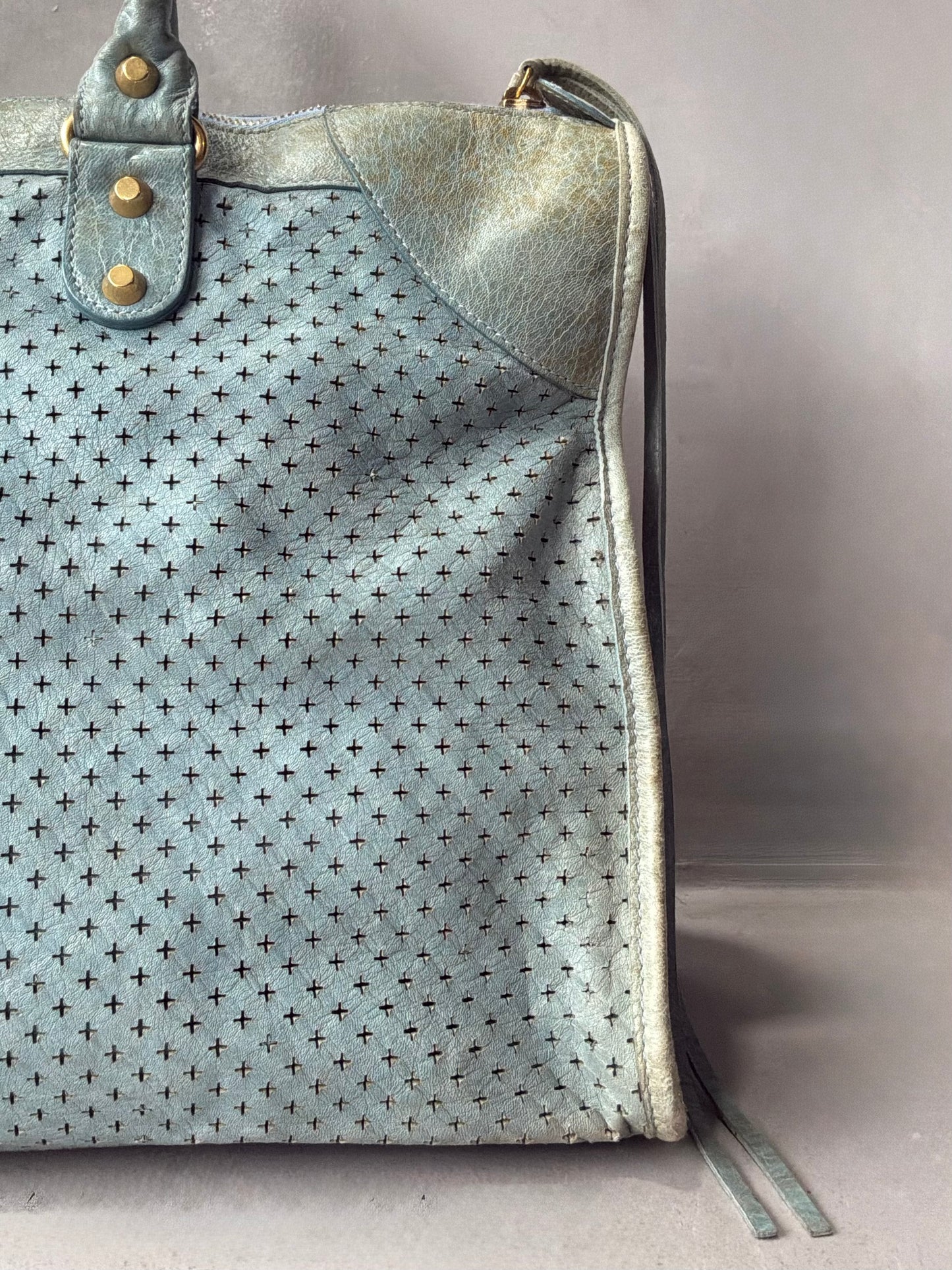 Balenciaga City Work Perforated Blue Bag
