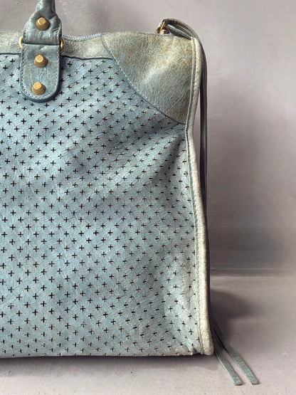 Balenciaga City Work Perforated Blue Bag