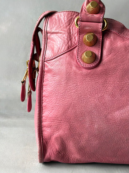 Balenciaga Classic City Pink on Gold Giant 21 Lambskin Bag