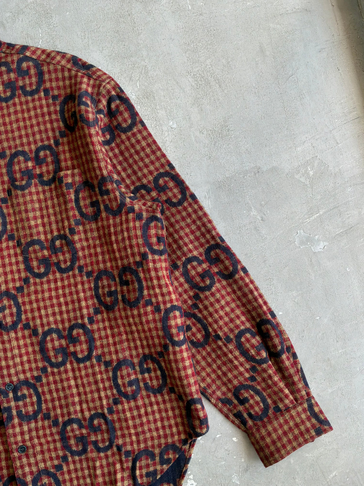 Gucci Maxi GG Gingham Wool Shirt