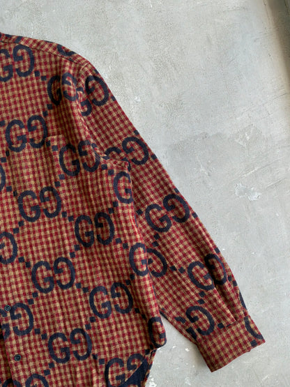 Gucci Maxi GG Gingham Wool Shirt