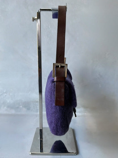 Fendi Wool Knit Wood Baguette Bag