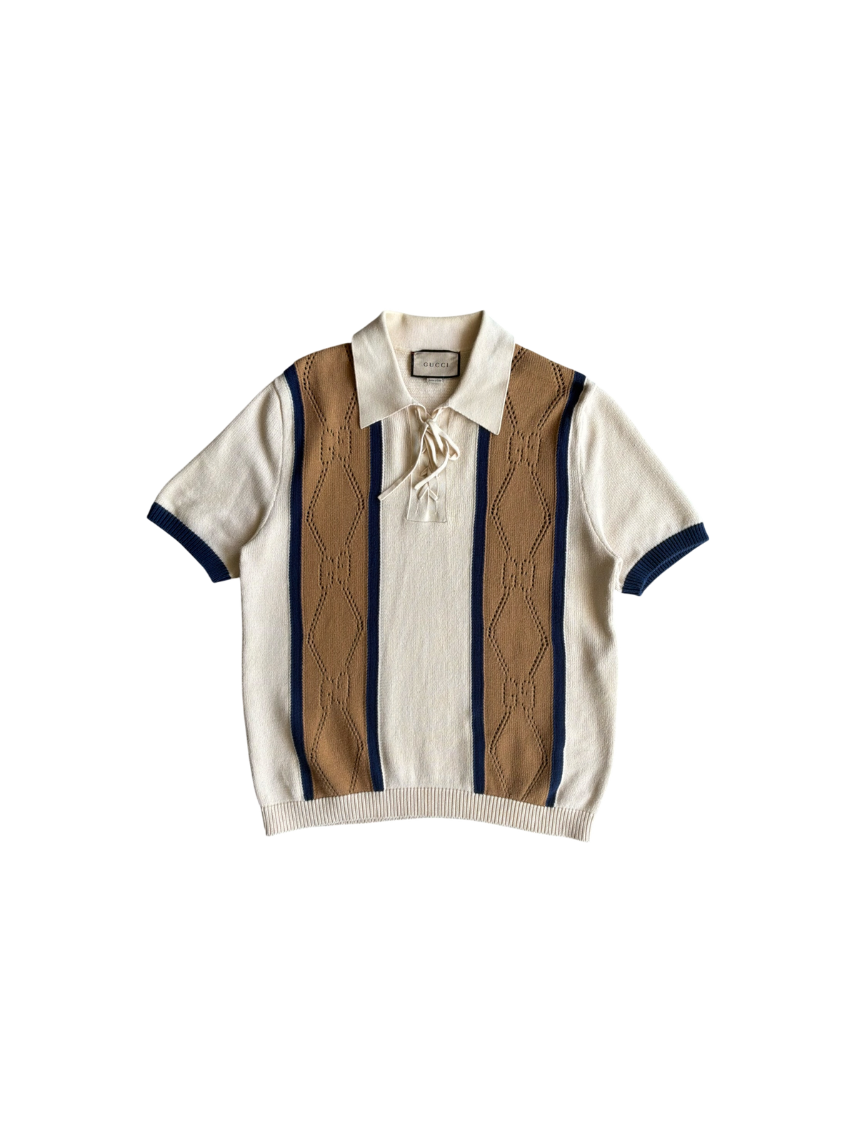 Gucci GG Lace Up Knit Polo Shirt